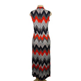 Chevron Pattern Womens Sleeveless Maxi Dress Red/Black/Gray Sz L