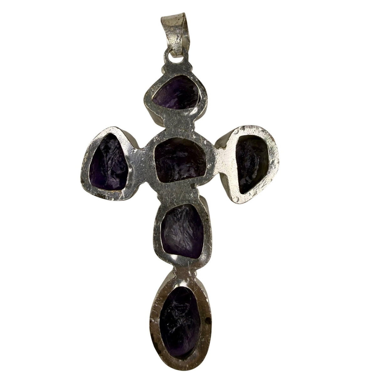 Amethyst & Silver Tone Unisex Purple Stone Cross Pendant Jewelry