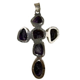 Amethyst & Silver Tone Unisex Purple Stone Cross Pendant Jewelry