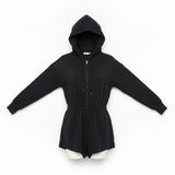 Nia Womens Black Hooded Romper With Elastic Waist & Long Sleeves Size S