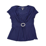 R&M Richards Womens Navy 2-Piece Petite Pant & Tee Stretch Set Size 14P