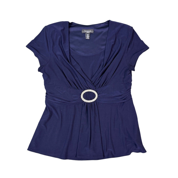 R&M Richards Womens Navy 2-Piece Petite Pant & Tee Stretch Set Size 14P