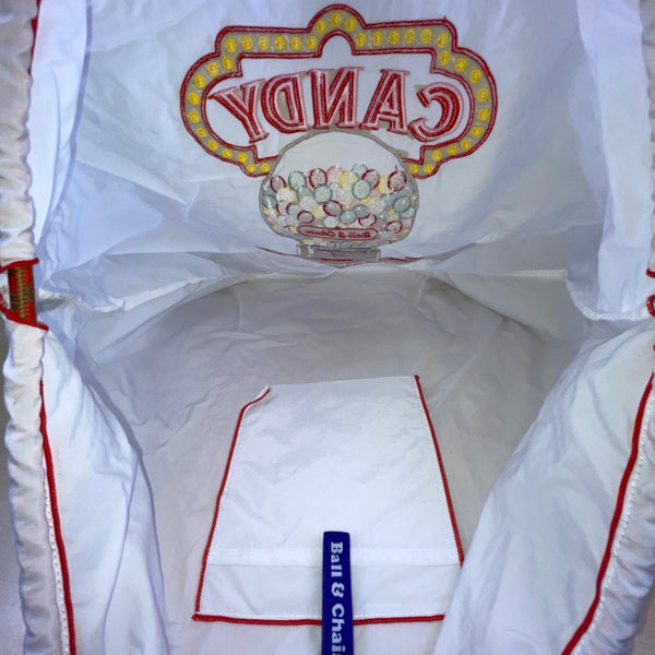 Ball & Chain Women’s White & Red Candy Embroidered Gumball Machine Satchel Bag