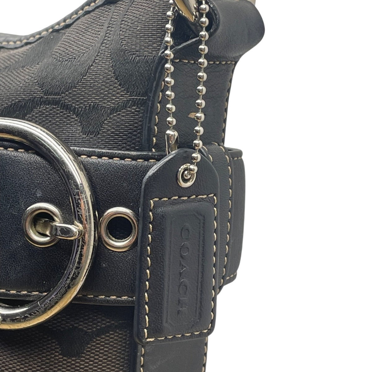 Coach Women’s Black Monogram & Leather Details Adjustable Strap Shoulder Bag