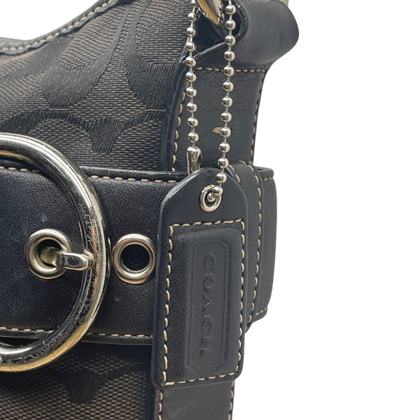 Coach Women’s Black Monogram & Leather Details Adjustable Strap Shoulder Bag