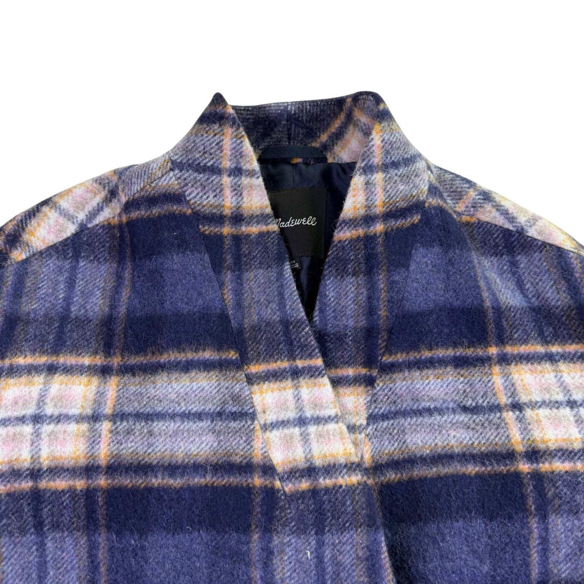 Madewell Womens Navy Wool Blend Plaid Double-Breasted Coat Size XS