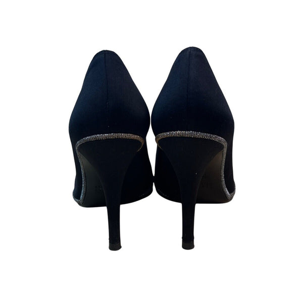 Stuart Weitzman Women’s Black Satin & Glitter Fairlady Stiletto High Heels Size