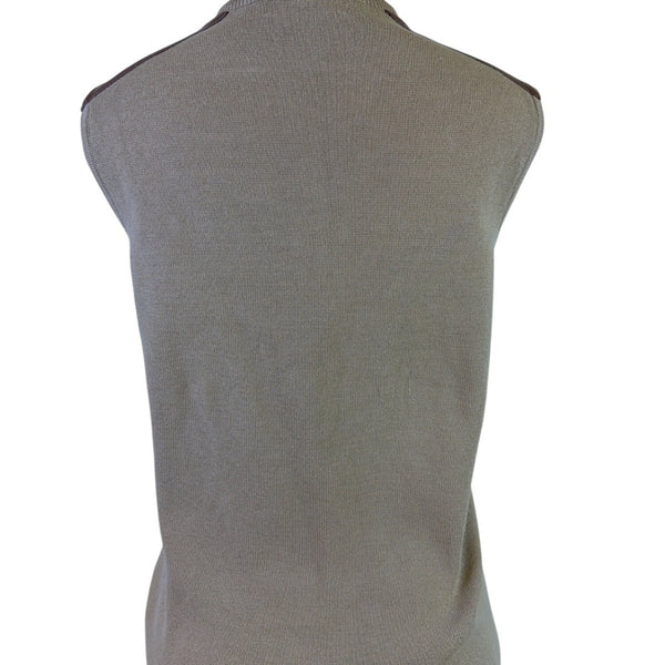 Lauren Ralph Lauren Womens Beige Sleeveless Vest With Faux Leather Trim Size XL