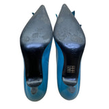 Costa Blanca Women’s Teal Blue Leather Pointed Toe Floral Detail Heels Size 8M
