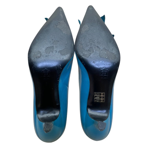Costa Blanca Women’s Teal Blue Leather Pointed Toe Floral Detail Heels Size 8M