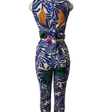 Can Tao Multicolor Sleeveless Sz XS/S Button-Up on Back Waist Tie Women Jumpsuit