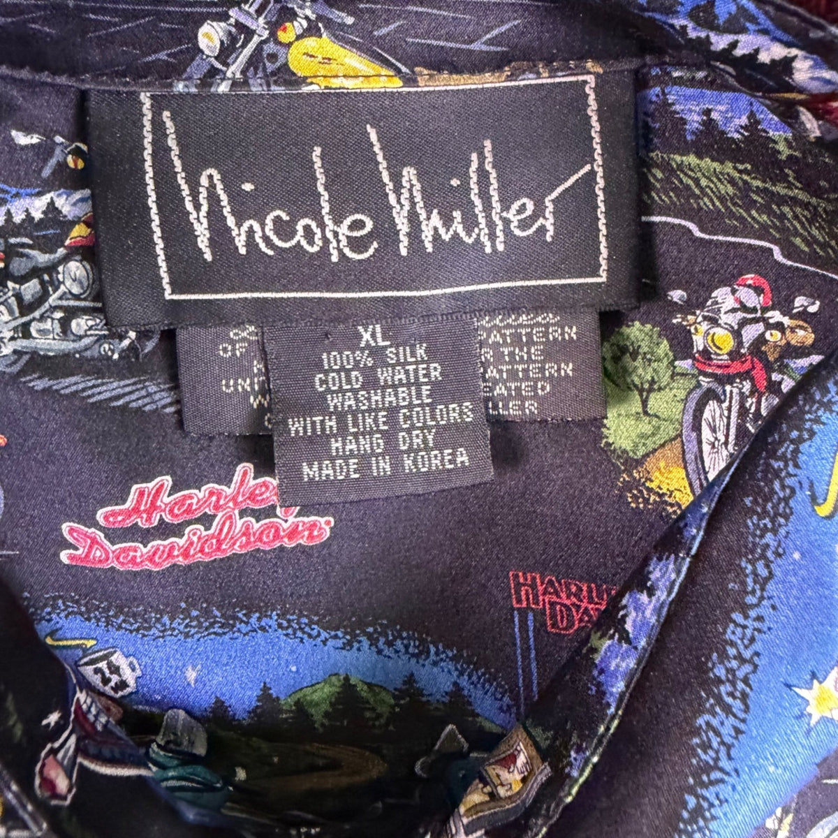 Nicole Miller Mens Black Harley Davidson Print Short Sleeve Shirt Size XL