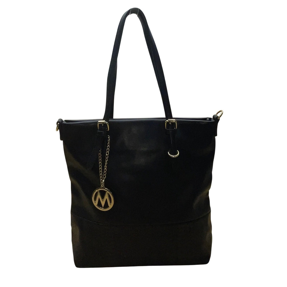 Mia K Farrow Women’s Black Faux Leather Gold Accents Zipper Pockets Tote Bag