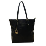 Mia K Farrow Women’s Black Faux Leather Gold Accents Zipper Pockets Tote Bag