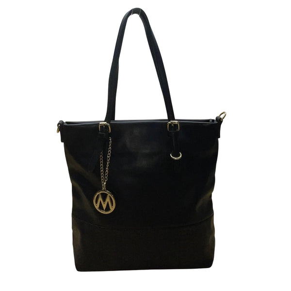 Mia K Farrow Women’s Black Faux Leather Gold Accents Zipper Pockets Tote Bag