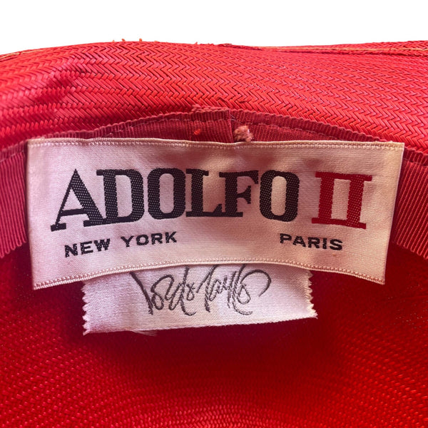 Adolfo II Womens Red Straw Feather-Accent Hat
