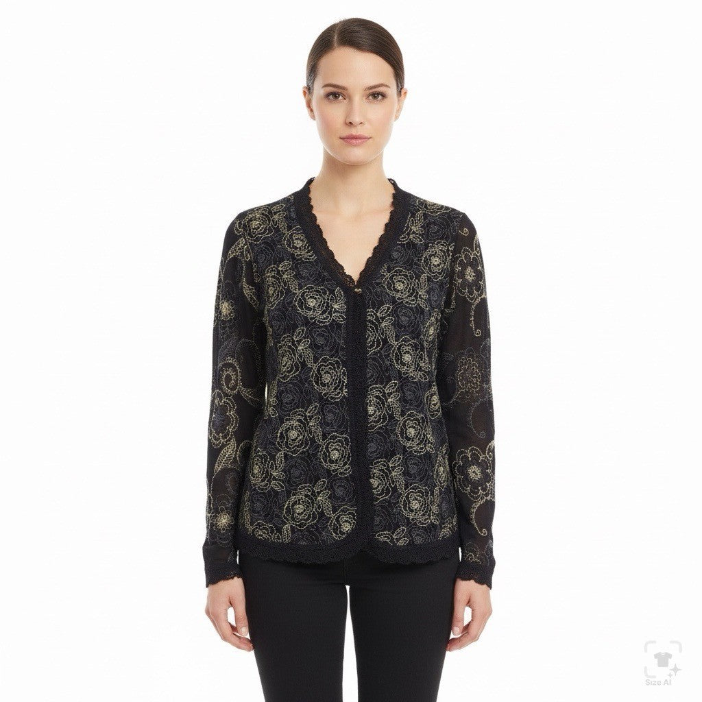 Stizzoli Women’s Black & Gold Lana/Poliamm/Polyester Sweater & Shirt Set
