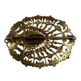 Miriam Haskell Brooch Women Gold Tone Filigree Faux Pearl Rhinestones Oval Desig