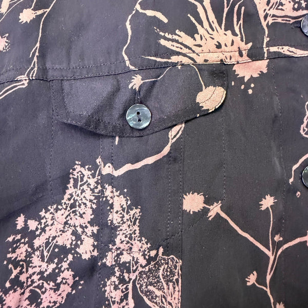 Chicos Womens Black & Brown 100% Silk Button-Up Floral Blouse Shirt Size 3