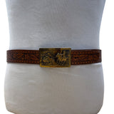 Vintage Pilgrim Tooled Leather Belt With Western Brass Buckle Size 42