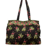 Vera Bradley Women’s Black & Green Quilted Cotton Floral Shoulder Tote Bag