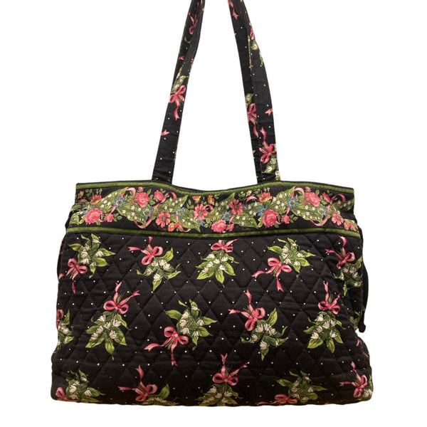 Vera Bradley Women’s Black & Green Quilted Cotton Floral Shoulder Tote Bag