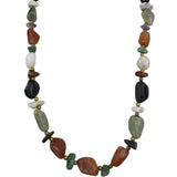 Multicolor Semi-Precious Gemstone Bead Necklace With Brass Accents Handmade OS