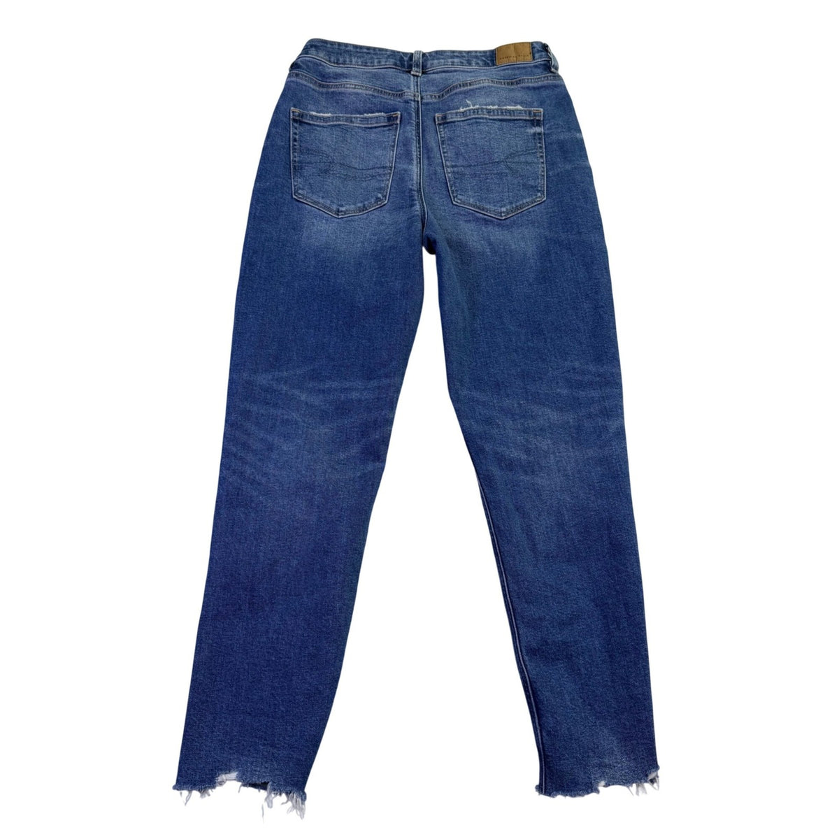 American Eagle Womens Blue Denim Short Strigid Raw Hem Straight Leg Jeans Sz 4 