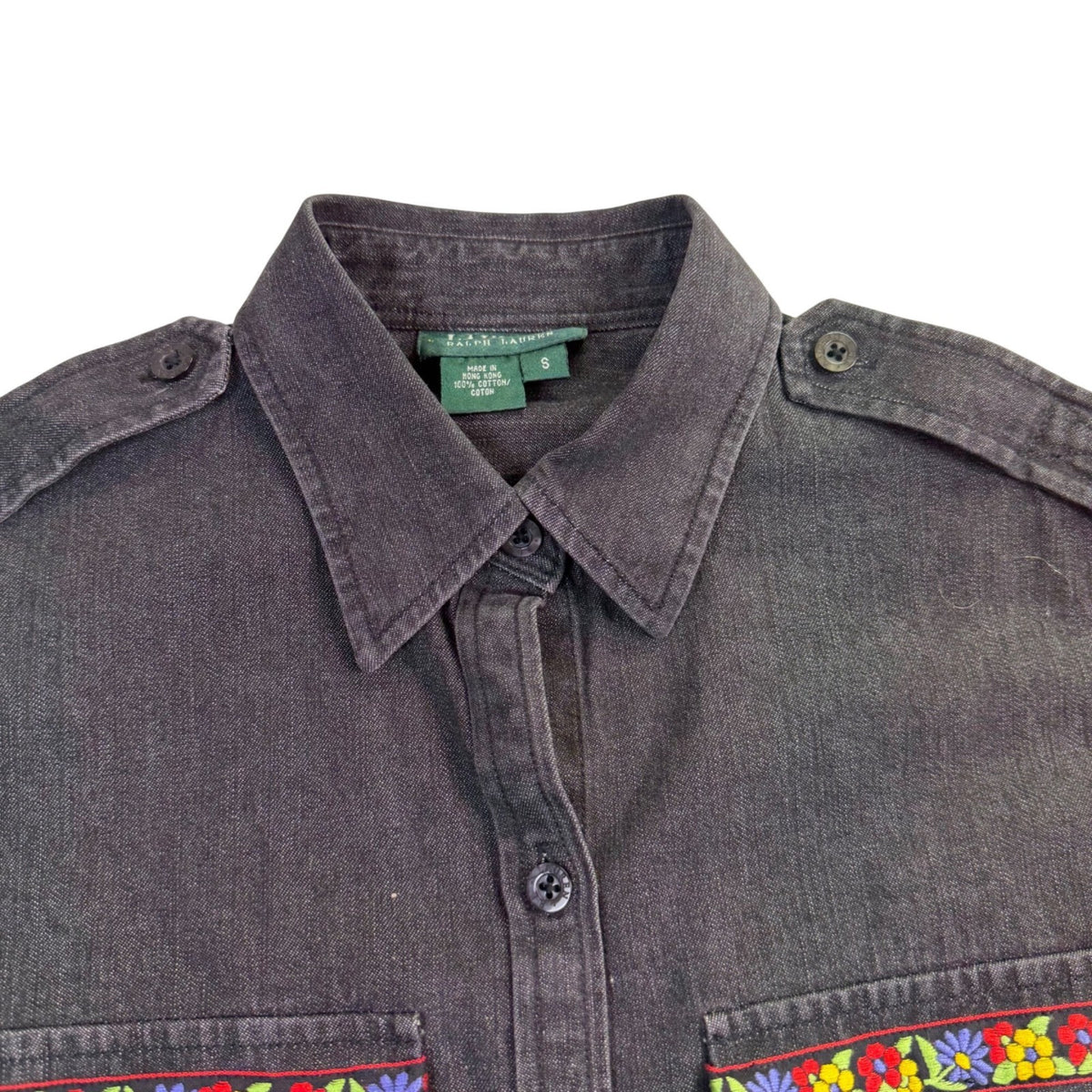 Lauren Ralph Lauren Womens Long Sleeve Button-Up Shirt W/ Embroidered Sz S
