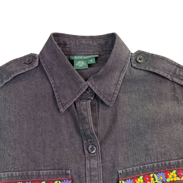 Lauren Ralph Lauren Womens Long Sleeve Button-Up Shirt W/ Embroidered Sz S