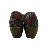 Jambu Women’s Multicolor Leather Floral Slip-On Wedge Miro Clogs Shoes Size 6.5M