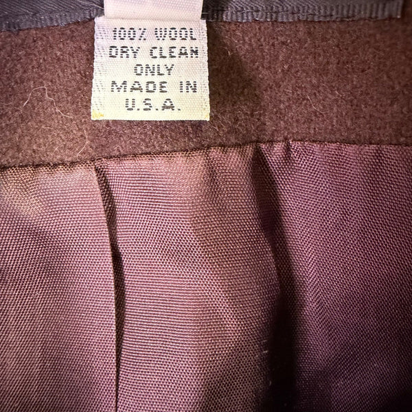 New Frontier Women’s Brown Wool Jacket Leather Trim Zip Front Vintage Size L 
