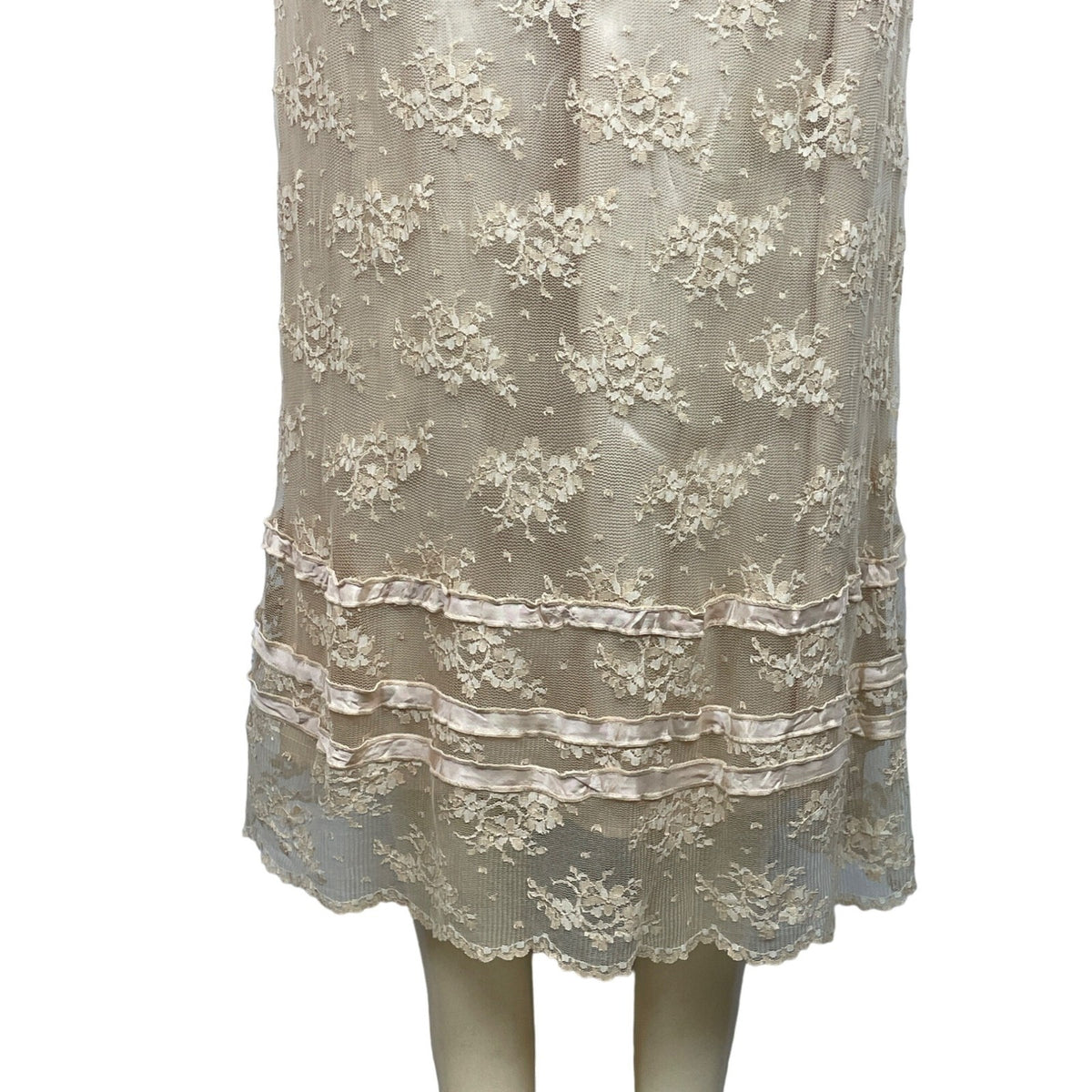 Soft Surroundings Women's Beige With Pink Lace Ribbon Long Skirt Sz M