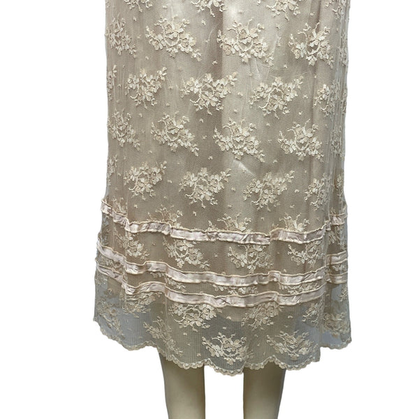 Soft Surroundings Women's Beige With Pink Lace Ribbon Long Skirt Sz M
