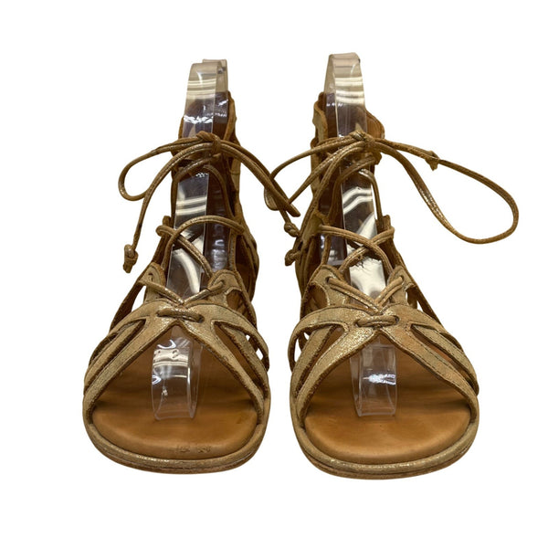 Gentle Souls Women’s Gold Leather Open Toe Lace Up Gladiator Sandals Size 6.5M