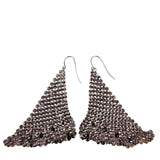 Silver Tone Handmade Dangling Beaded Earrings For Women Triangle Design Rhinesto