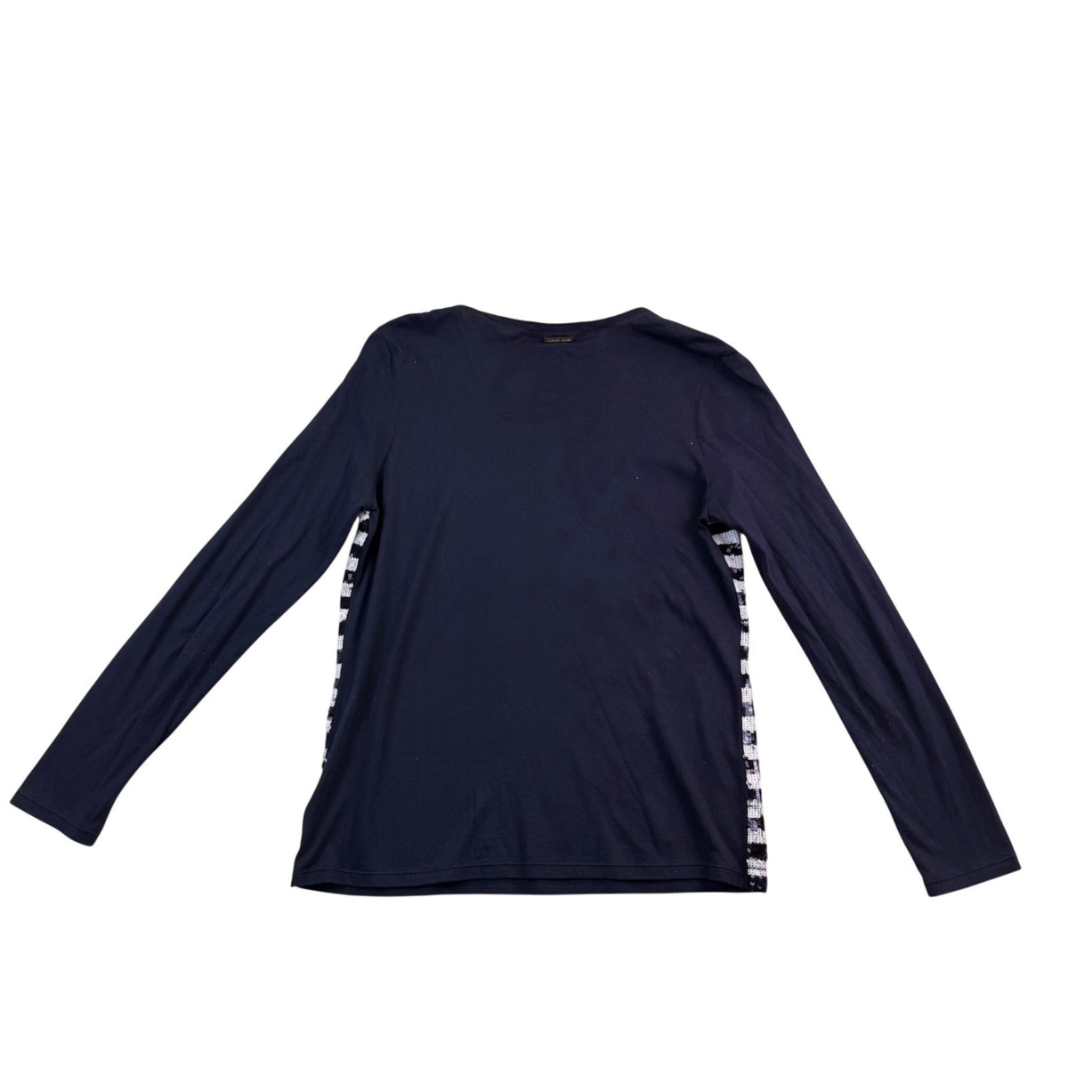 Michael Kors Womens Navy Sequin Striped Cotton & Modal Long Sleeve Top Size L