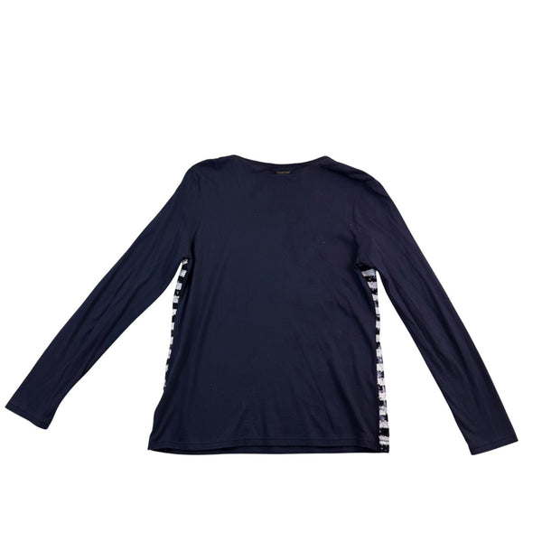 Michael Kors Womens Navy Sequin Striped Cotton & Modal Long Sleeve Top Size L