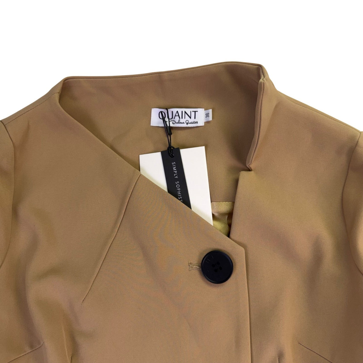 Quaint Womens Tan 3/4 Sleeve A-Line Coat Dress Stylish Essential Size 36