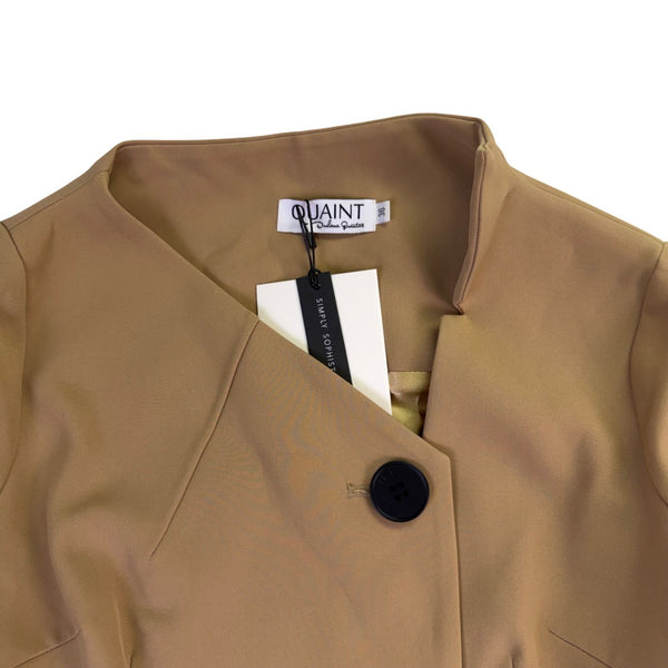 Quaint Womens Tan 3/4 Sleeve A-Line Coat Dress Stylish Essential Size 36