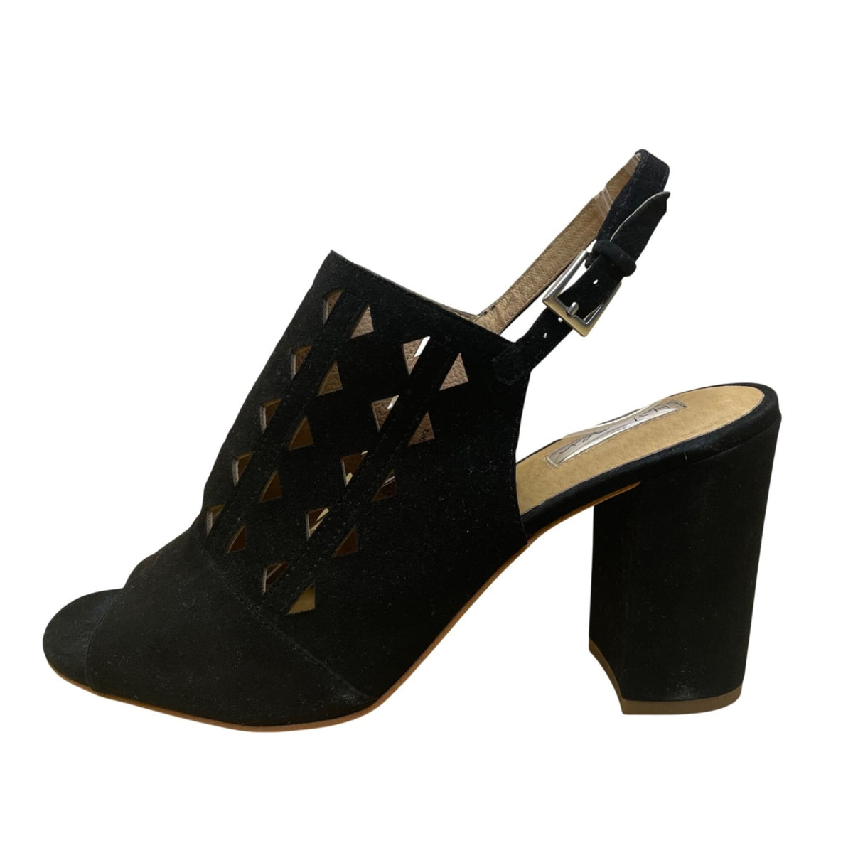 Halogen Women’s Black Suede Cutout Slingback Chunky Heel Sandals Size 10M