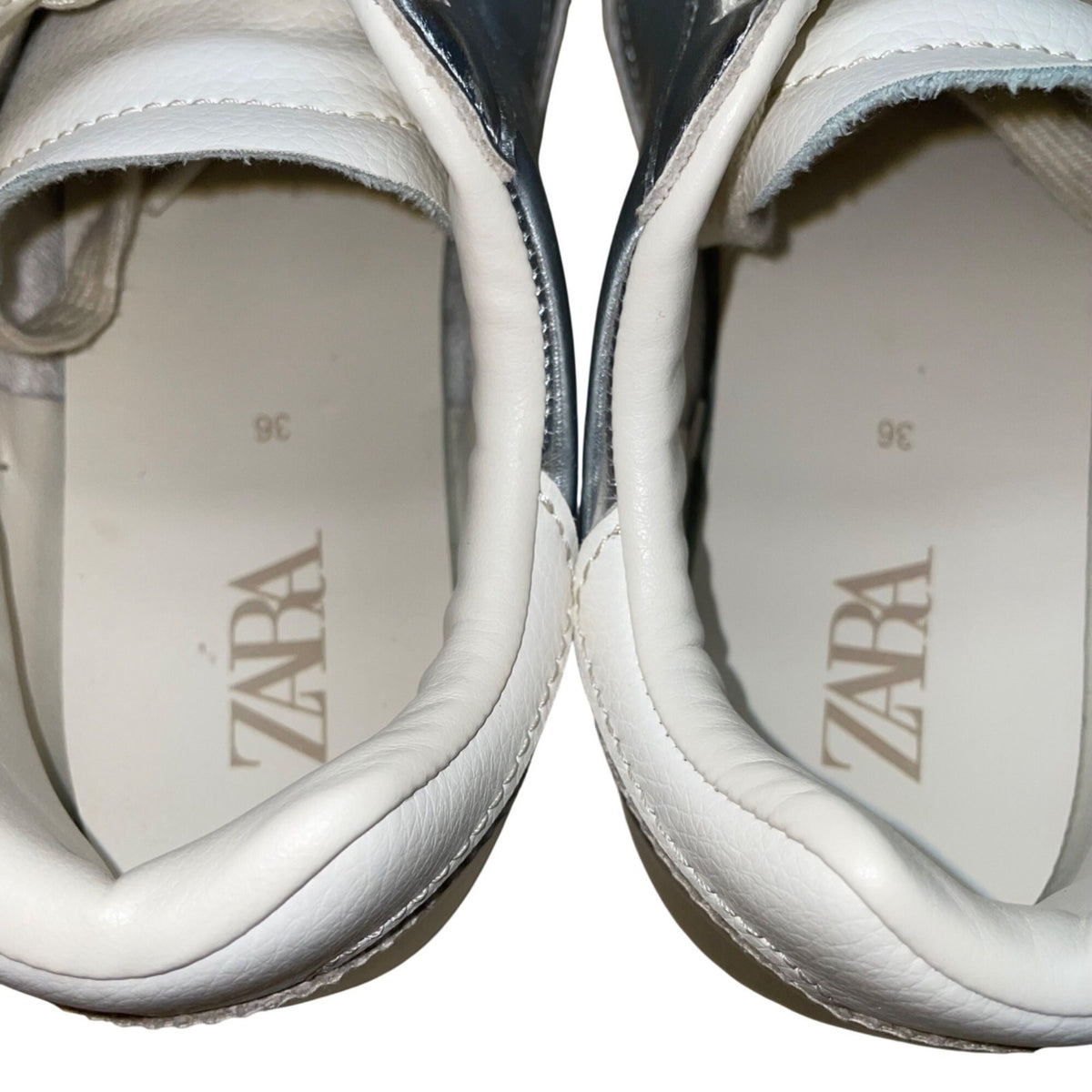 Zara Women’s Metallic Silver Faux Leather Low-Top Lace-Up Sneakers Size EU36/US6