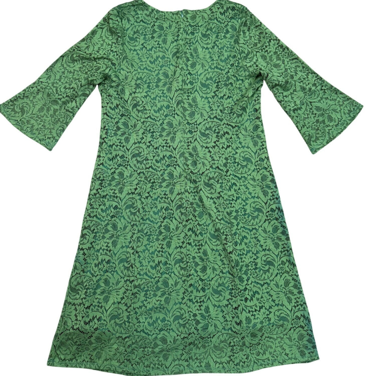 Dennis Basso Womens Green Lace Dress Half Bell Sleeves Size 16
