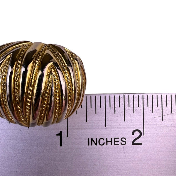 Carré Womens Gold Tone Metal Clip-On Earrings Textured & Ribbed Dome Vintage