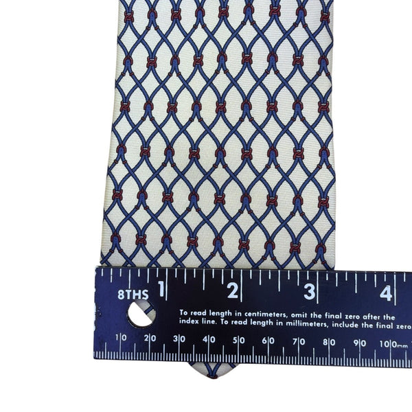 Saint Laurent Mens Ivory & Blue 100% Silk Neck Tie Rope Grid Pattern