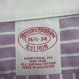 Brooks Brothers Mens Purple & White Striped Collared Shirt Non-Iron Sz16.5 34
