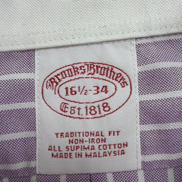 Brooks Brothers Mens Purple & White Striped Collared Shirt Non-Iron Sz16.5 34