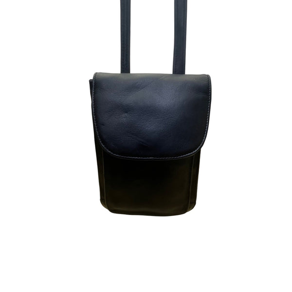 Tignanello Women’s Black Genuine Leather Adjustable Strap Gold Zip Crossbody Bag