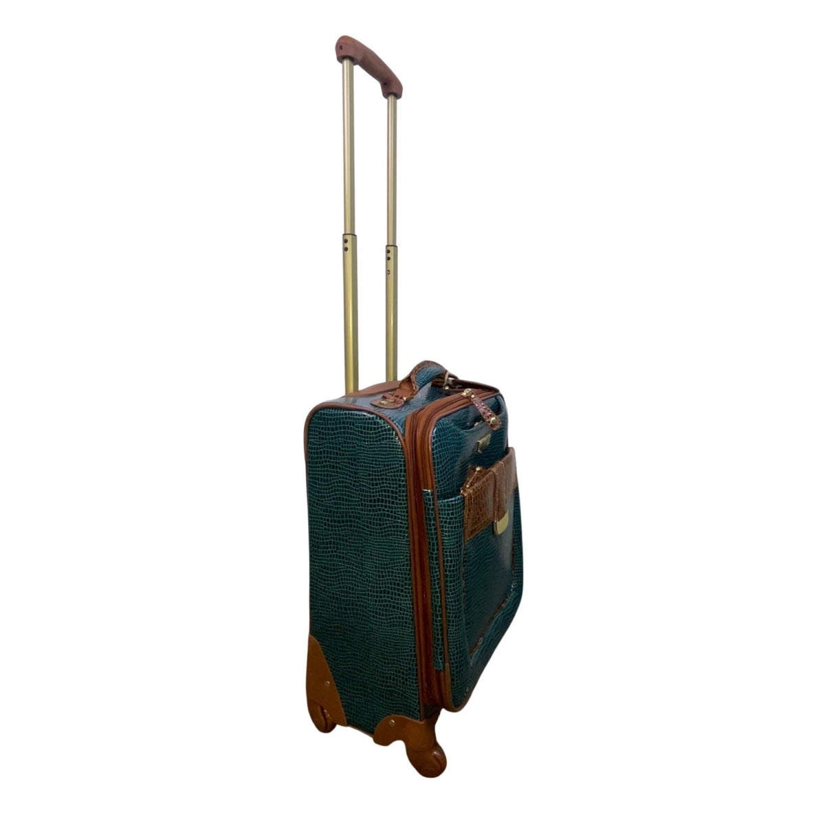 Samantha Brown Unisex Teal & Brown Faux Croc-Embossed Spinner Carry-On Luggage