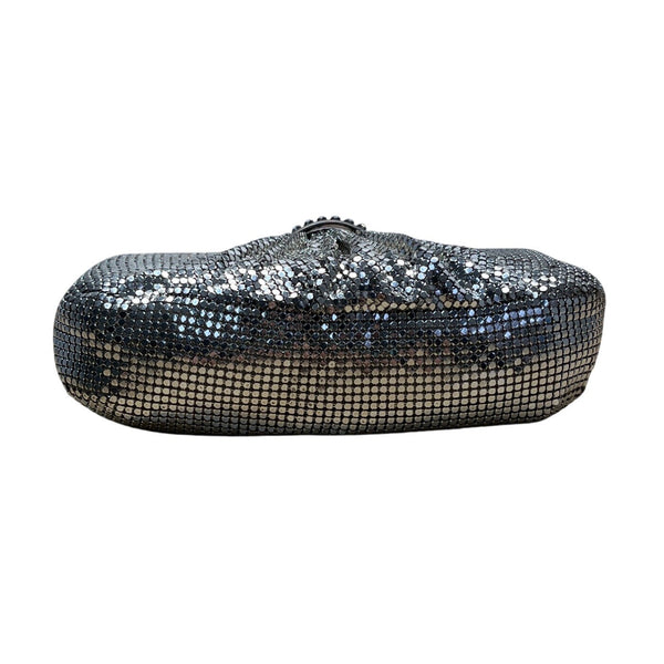 Vintage Silver Mesh Shoulder Bag With Rhinestone Accent & Chain Strap Evening Ha